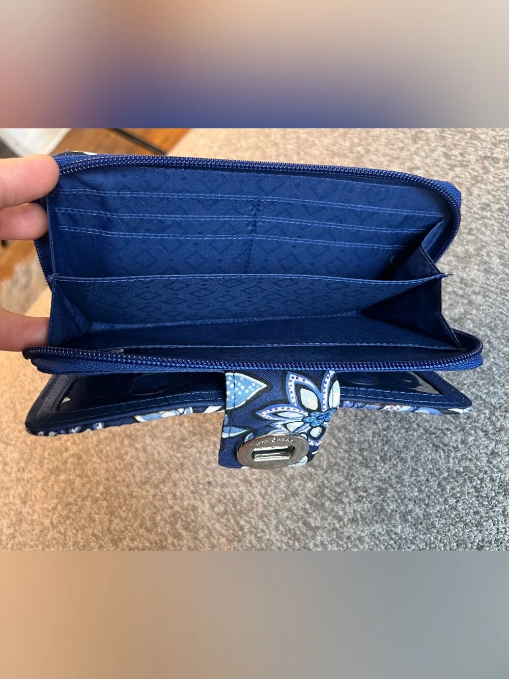 Vera Bradley Navy Blue Floral Quilted Turn-Lock Wallet